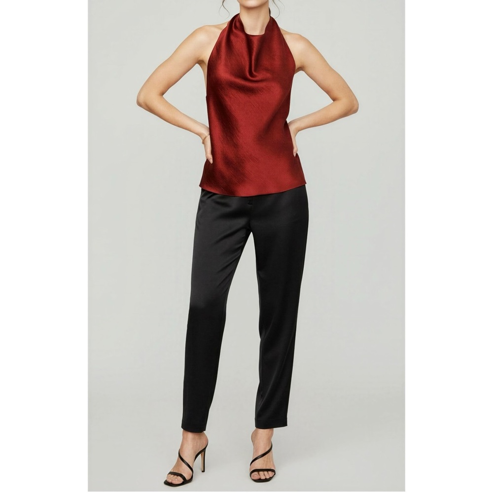 VINCE. Draped Satin Halter Blouse, Red, Medium - Picture 4 of 13